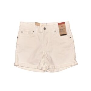 LEVI'S NEW $50 Mid-Length Roll Cuff Denim Jean‎ Short White Size 26
